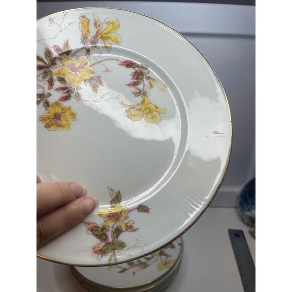 5 Antique Limoges SALAD Plates Yellow Flowers GOLD Edge 7" (Jean Pouyant) - Picture 6 of 14
